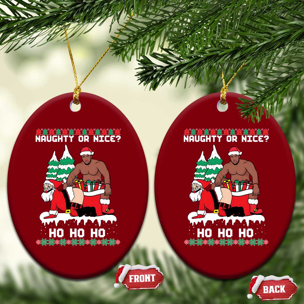 Funny Santa and Diddy Christmas Ceramic Ornament Naughty or Nice Ho Ho Ho Adult Humor Holiday TS02 Print Your Wear