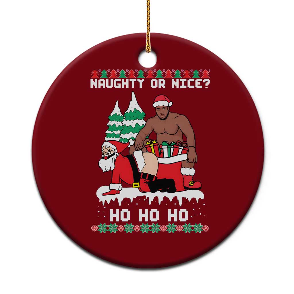 Funny Santa and Diddy Christmas Ceramic Ornament Naughty or Nice Ho Ho Ho Adult Humor Holiday TS02 1pc Red Print Your Wear