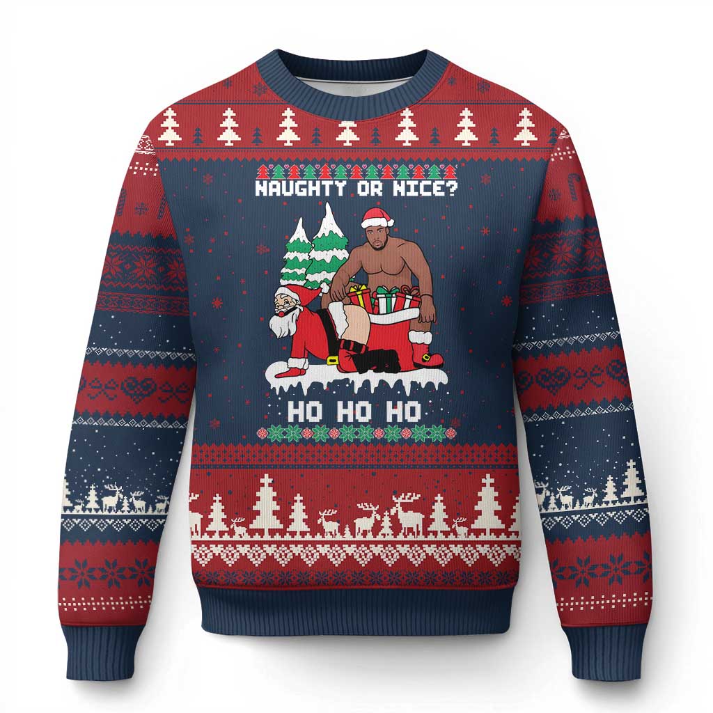 Funny Santa and Diddy Xmas Ugly Christmas Sweater Naughty or Nice Ho Ho Ho Adult Humor Holiday TS02 Navy Red Print Your Wear