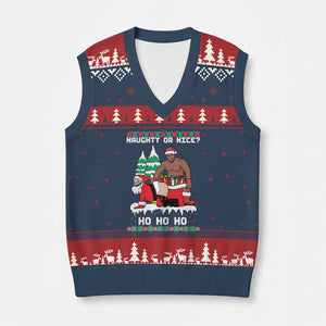 Funny Santa and Diddy Xmas V-Neck Knit Sweater Vest Naughty or Nice Ho Ho Ho Adult Humor Holiday TS02 Navy Red Print Your Wear