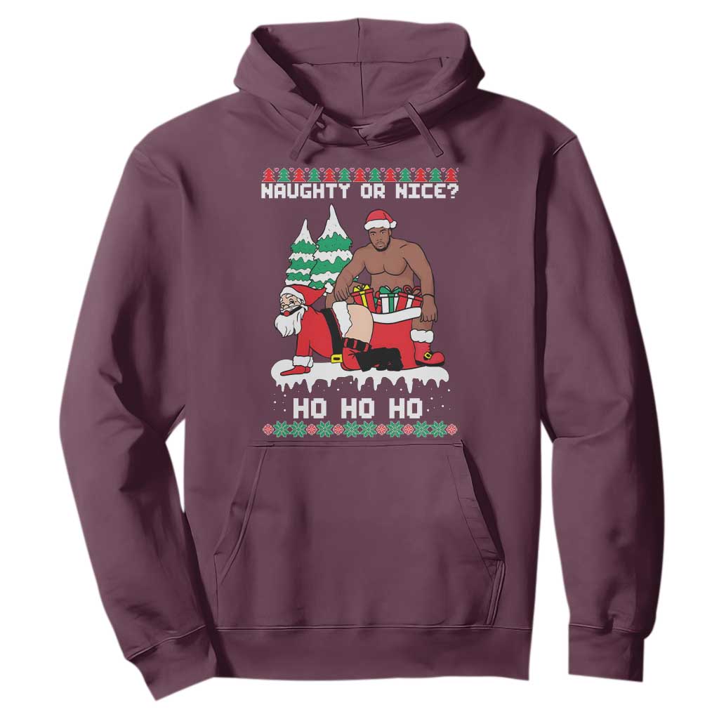 Funny Santa and Diddy Christmas Hoodie Naughty or Nice Ho Ho Ho Adult Humor Holiday TS02 Maroon Print Your Wear