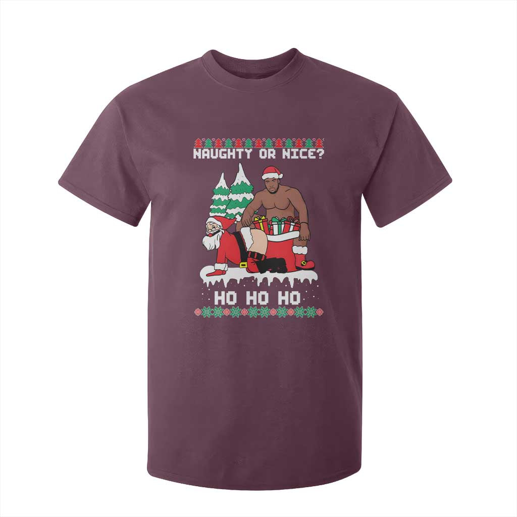 Funny Santa and Diddy Christmas T Shirt For Kid Naughty or Nice Ho Ho Ho Adult Humor Holiday TS02 Maroon Print Your Wear
