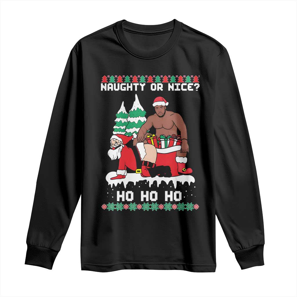 Funny Santa and Diddy Christmas Long Sleeve Shirt Naughty or Nice Ho Ho Ho Adult Humor Holiday TS02 Black Print Your Wear