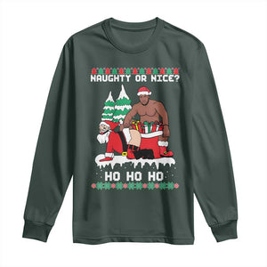 Funny Santa and Diddy Christmas Long Sleeve Shirt Naughty or Nice Ho Ho Ho Adult Humor Holiday TS02 Dark Forest Green Print Your Wear