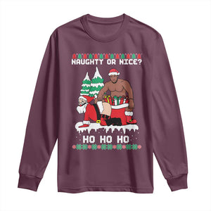Funny Santa and Diddy Christmas Long Sleeve Shirt Naughty or Nice Ho Ho Ho Adult Humor Holiday TS02 Maroon Print Your Wear