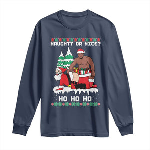 Funny Santa and Diddy Christmas Long Sleeve Shirt Naughty or Nice Ho Ho Ho Adult Humor Holiday TS02 Navy Print Your Wear