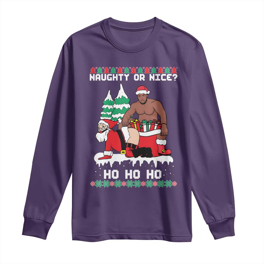 Funny Santa and Diddy Christmas Long Sleeve Shirt Naughty or Nice Ho Ho Ho Adult Humor Holiday TS02 Purple Print Your Wear