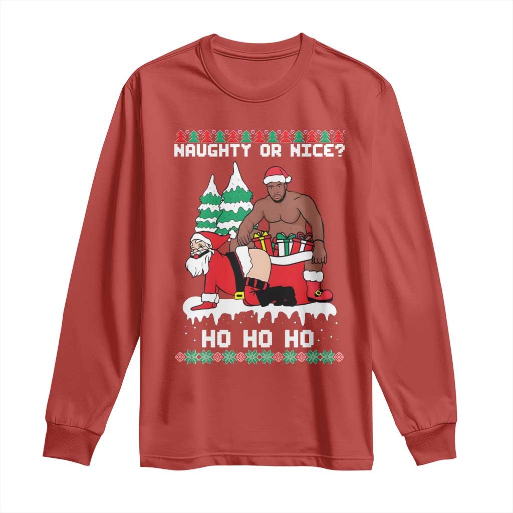 Funny Santa and Diddy Christmas Long Sleeve Shirt Naughty or Nice Ho Ho Ho Adult Humor Holiday TS02 Red Print Your Wear