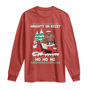 Funny Santa and Diddy Christmas Long Sleeve Shirt Naughty or Nice Ho Ho Ho Adult Humor Holiday TS02 Red Print Your Wear