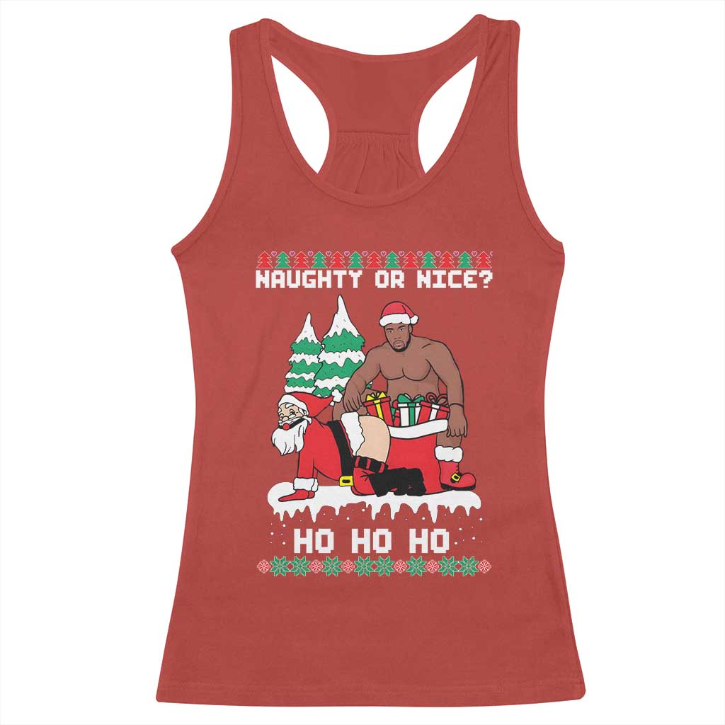 Funny Santa and Diddy Christmas Racerback Tank Top Naughty or Nice Ho Ho Ho Adult Humor Holiday TS02 Red Print Your Wear