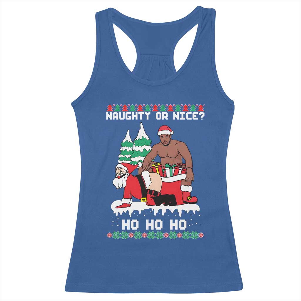 Funny Santa and Diddy Christmas Racerback Tank Top Naughty or Nice Ho Ho Ho Adult Humor Holiday TS02 Royal Blue Print Your Wear