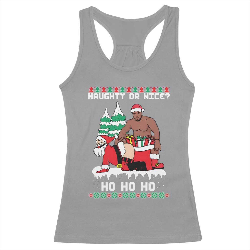 Funny Santa and Diddy Christmas Racerback Tank Top Naughty or Nice Ho Ho Ho Adult Humor Holiday TS02 Sport Gray Print Your Wear