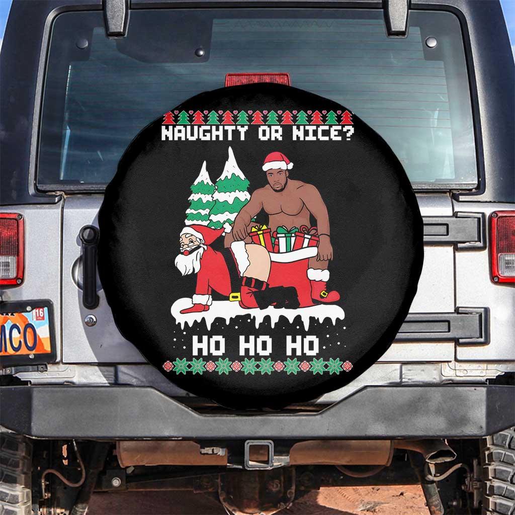 Funny Santa and Diddy Christmas Spare Tire Cover Naughty or Nice Ho Ho Ho Adult Humor Holiday TS02 No hole Black Print Your Wear