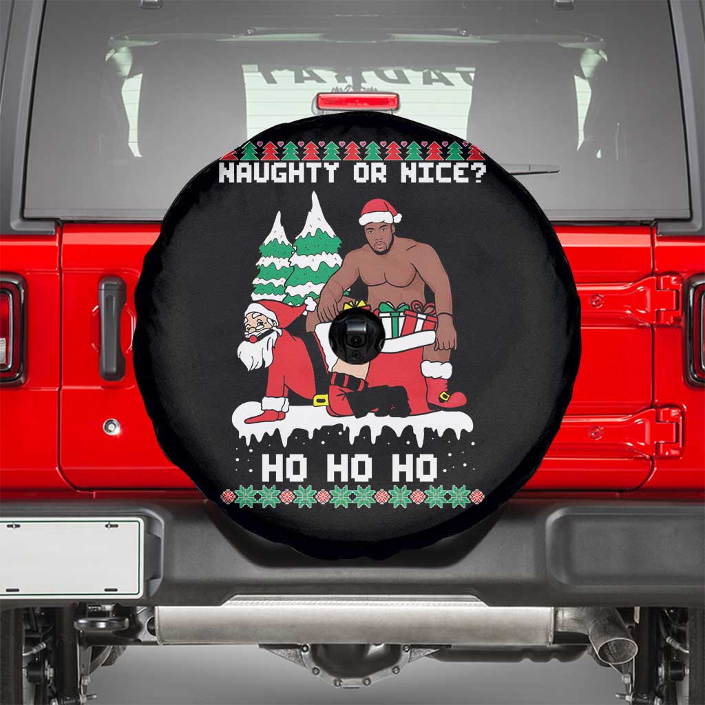 Funny Santa and Diddy Christmas Spare Tire Cover Naughty or Nice Ho Ho Ho Adult Humor Holiday TS02 Black Print Your Wear