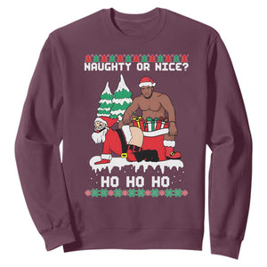 Funny Santa and Diddy Christmas Sweatshirt Naughty or Nice Ho Ho Ho Adult Humor Holiday TS02 Maroon Print Your Wear