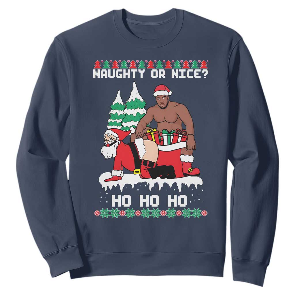 Funny Santa and Diddy Christmas Sweatshirt Naughty or Nice Ho Ho Ho Adult Humor Holiday TS02 Navy Print Your Wear
