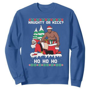 Funny Santa and Diddy Christmas Sweatshirt Naughty or Nice Ho Ho Ho Adult Humor Holiday TS02 Royal Blue Print Your Wear