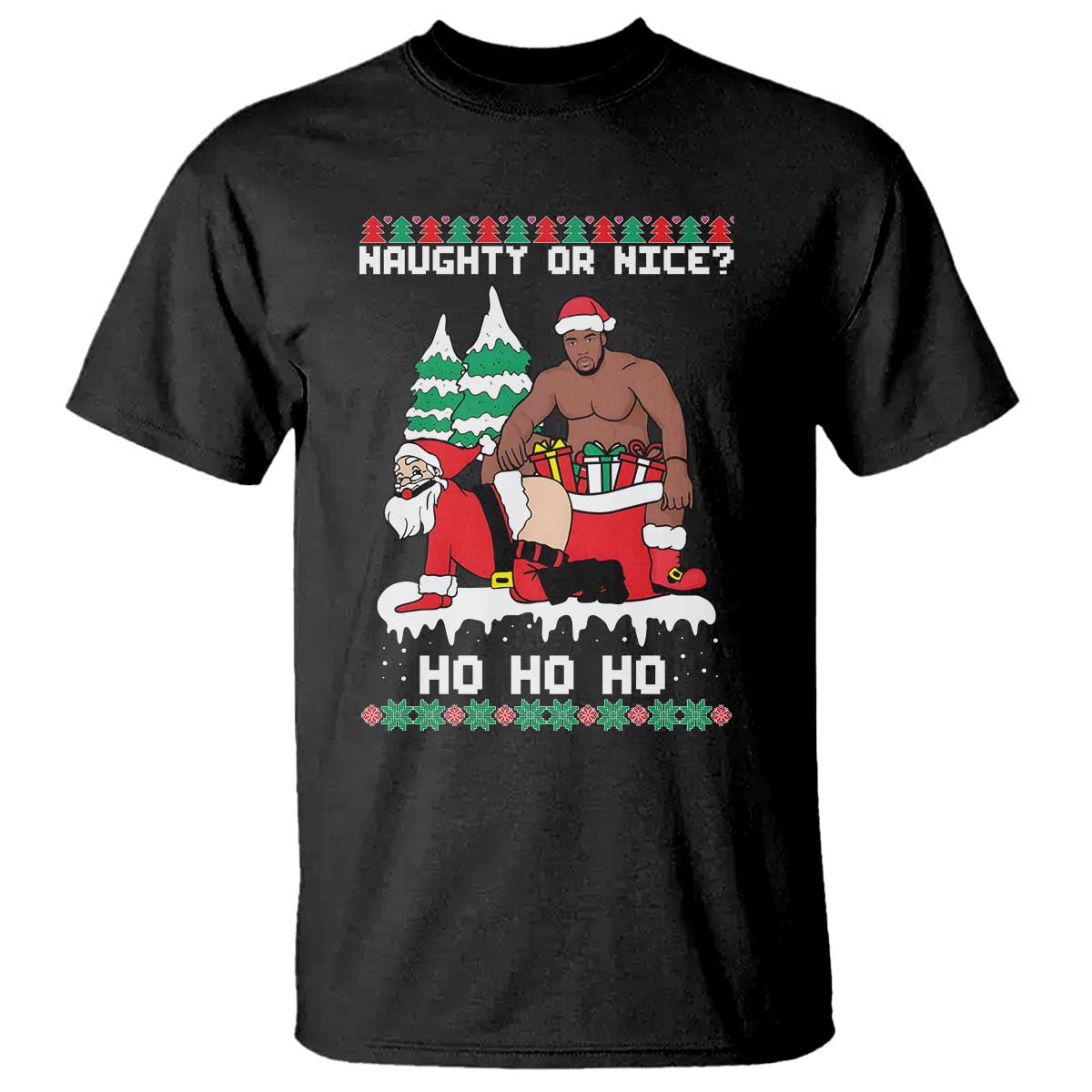 Funny Santa and Diddy Christmas T Shirt Naughty or Nice Ho Ho Ho Adult Humor Holiday TS02 Black Print Your Wear