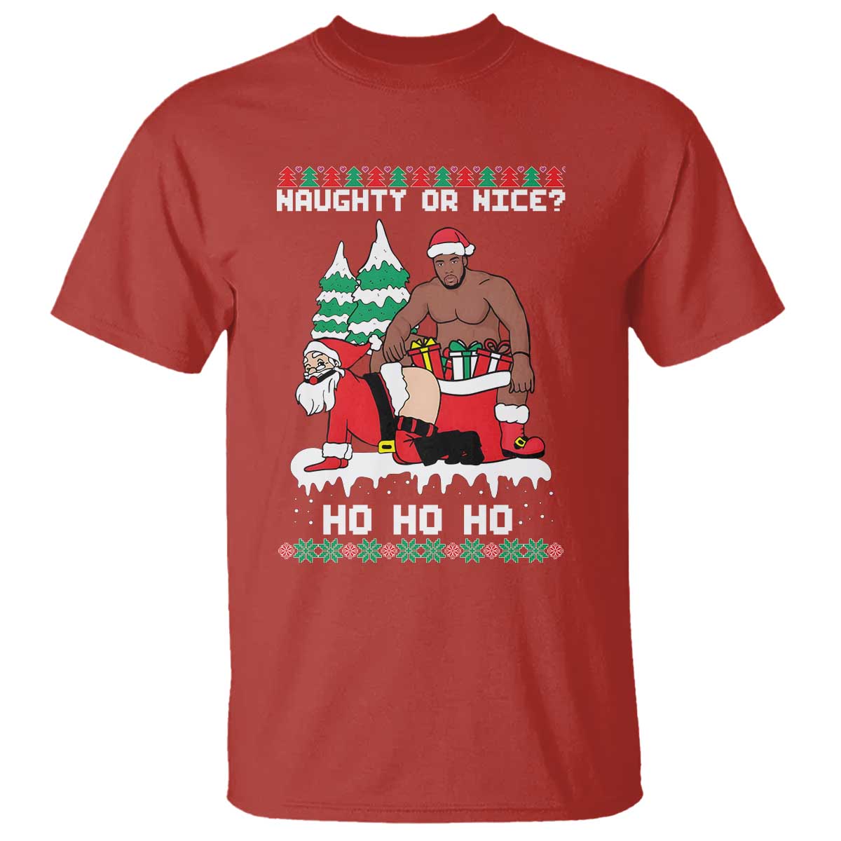 Funny Santa and Diddy Christmas T Shirt Naughty or Nice Ho Ho Ho Adult Humor Holiday TS02 Red Print Your Wear