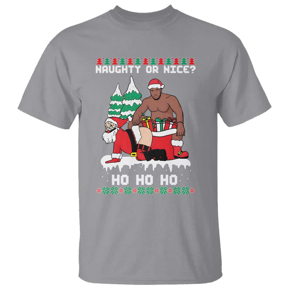 Funny Santa and Diddy Christmas T Shirt Naughty or Nice Ho Ho Ho Adult Humor Holiday TS02 Sport Gray Print Your Wear