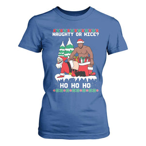 Funny Santa and Diddy Christmas T Shirt For Women Naughty or Nice Ho Ho Ho Adult Humor Holiday TS02 Royal Blue Print Your Wear