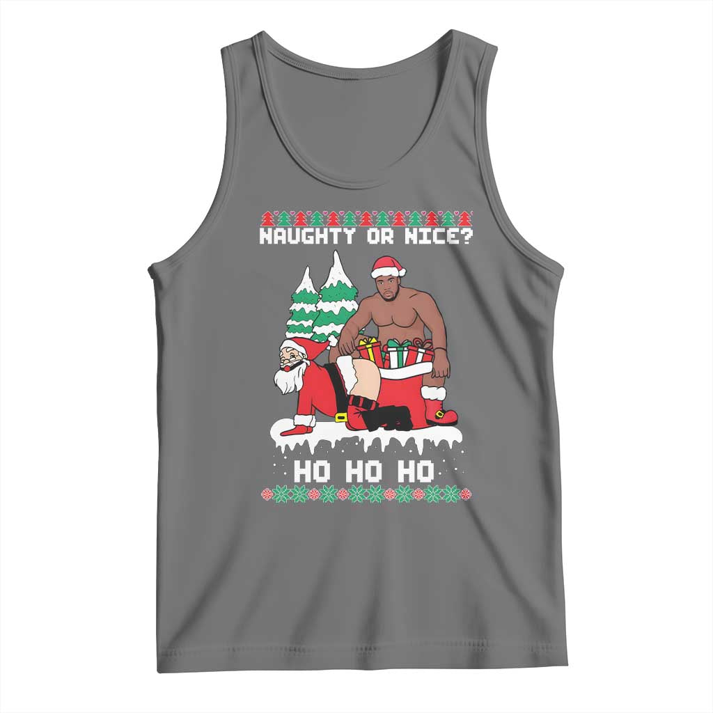 Funny Santa and Diddy Christmas Tank Top Naughty or Nice Ho Ho Ho Adult Humor Holiday TS02 Black Heather Print Your Wear