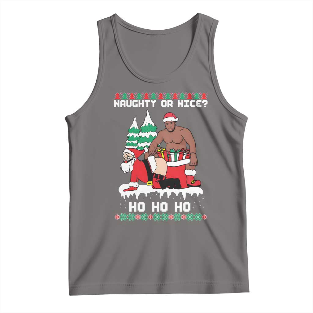 Funny Santa and Diddy Christmas Tank Top Naughty or Nice Ho Ho Ho Adult Humor Holiday TS02 Deep Heather Print Your Wear
