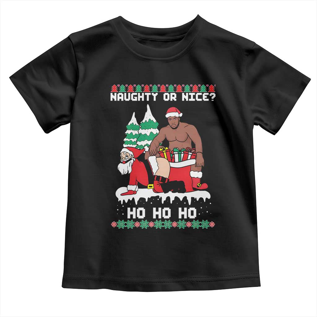 Funny Santa and Diddy Christmas Toddler T Shirt Naughty or Nice Ho Ho Ho Adult Humor Holiday TS02 Black Print Your Wear