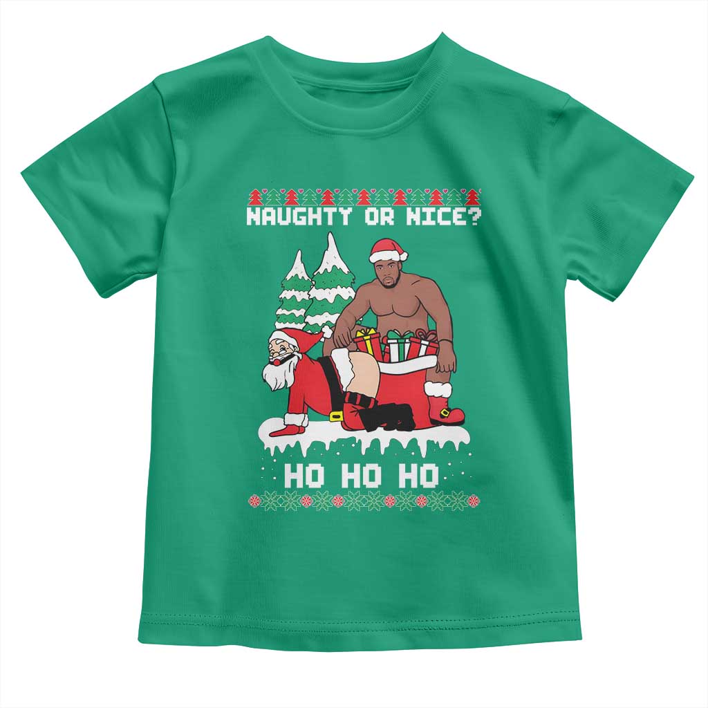 Funny Santa and Diddy Christmas Toddler T Shirt Naughty or Nice Ho Ho Ho Adult Humor Holiday TS02 Irish Green Print Your Wear