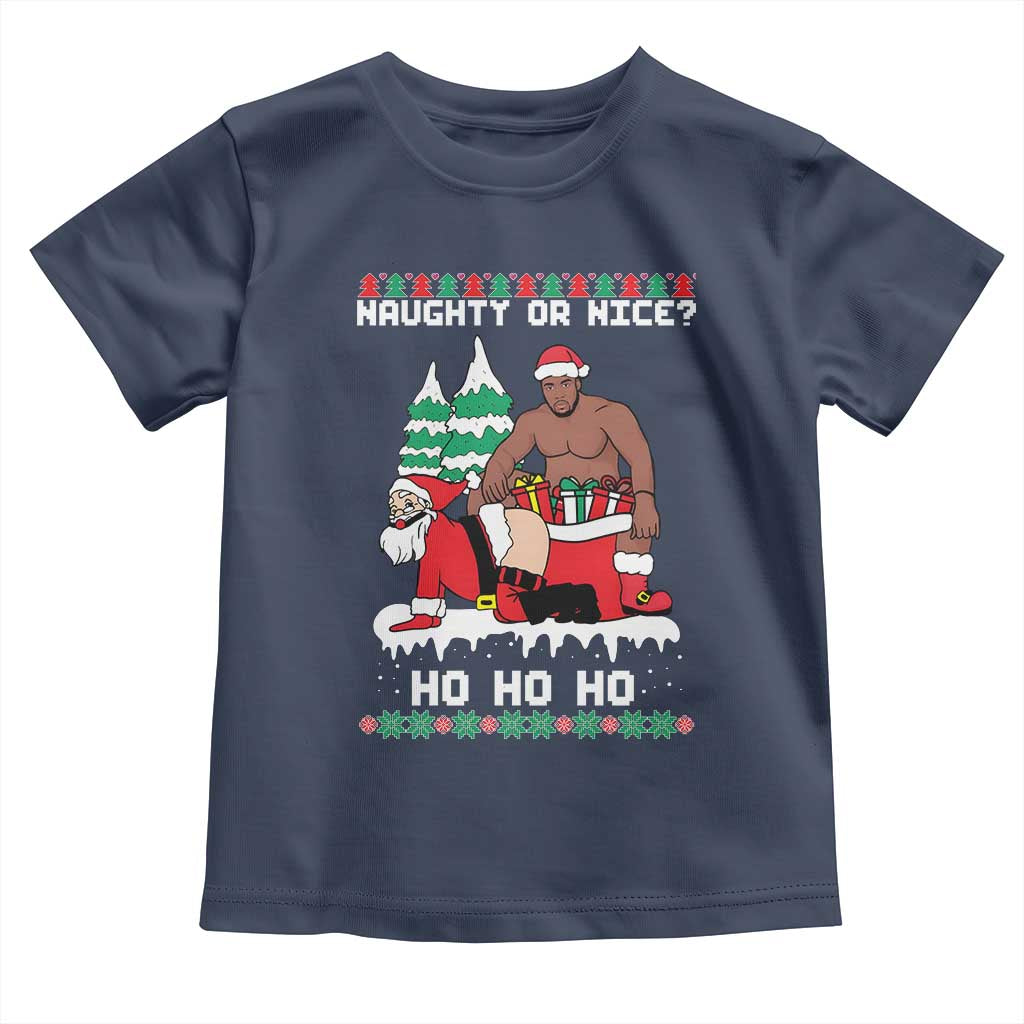 Funny Santa and Diddy Christmas Toddler T Shirt Naughty or Nice Ho Ho Ho Adult Humor Holiday TS02 Navy Print Your Wear