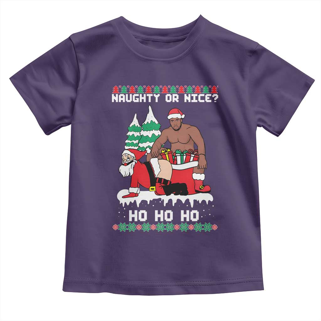 Funny Santa and Diddy Christmas Toddler T Shirt Naughty or Nice Ho Ho Ho Adult Humor Holiday TS02 Purple Print Your Wear