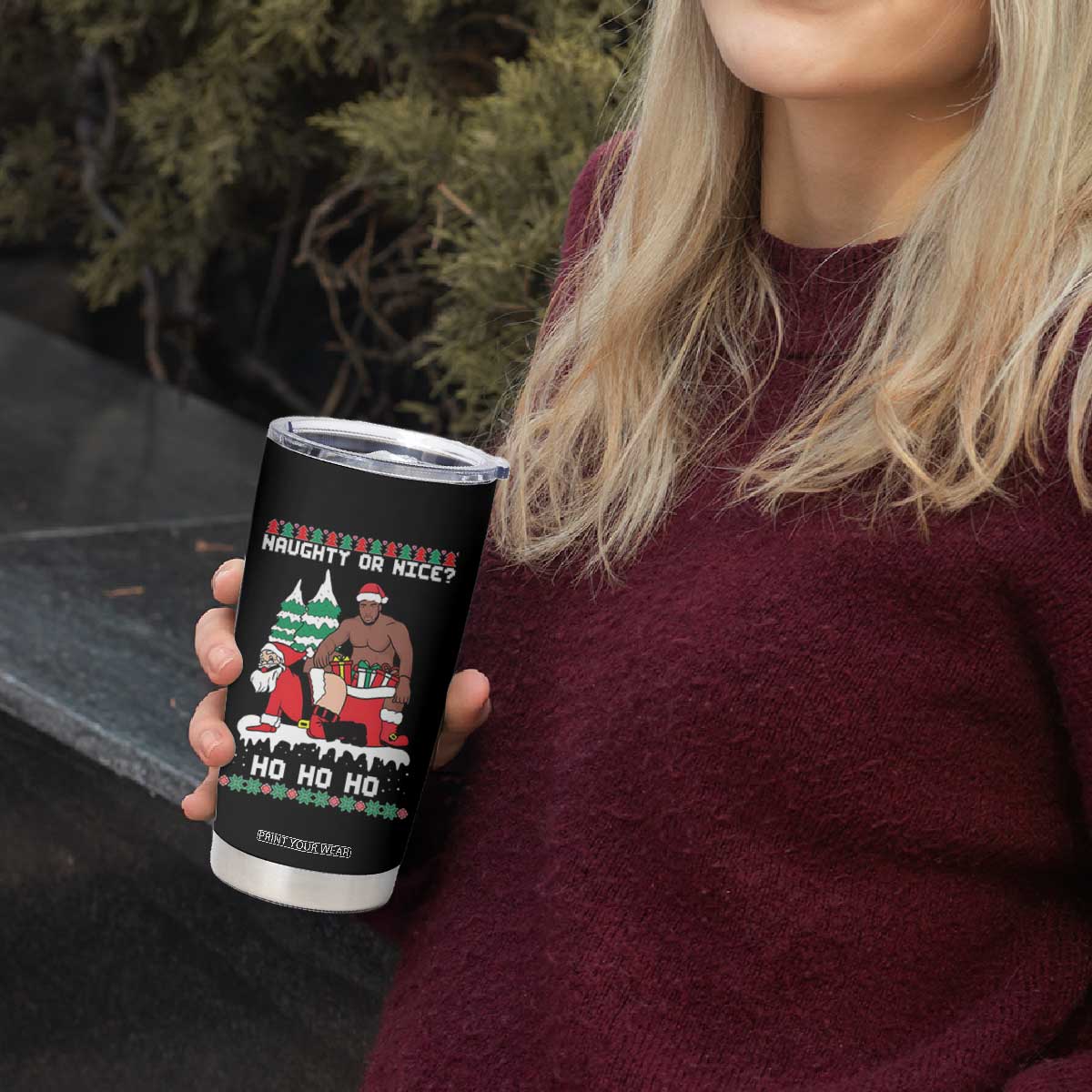 Funny Santa and Diddy Christmas Tumbler Cup Naughty or Nice Ho Ho Ho Adult Humor Holiday TS02 Print Your Wear