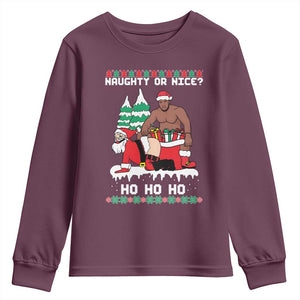 Funny Santa and Diddy Christmas Youth Sweatshirt Naughty or Nice Ho Ho Ho Adult Humor Holiday TS02 Maroon Print Your Wear
