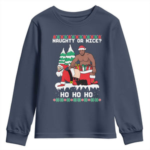 Funny Santa and Diddy Christmas Youth Sweatshirt Naughty or Nice Ho Ho Ho Adult Humor Holiday TS02 Navy Print Your Wear