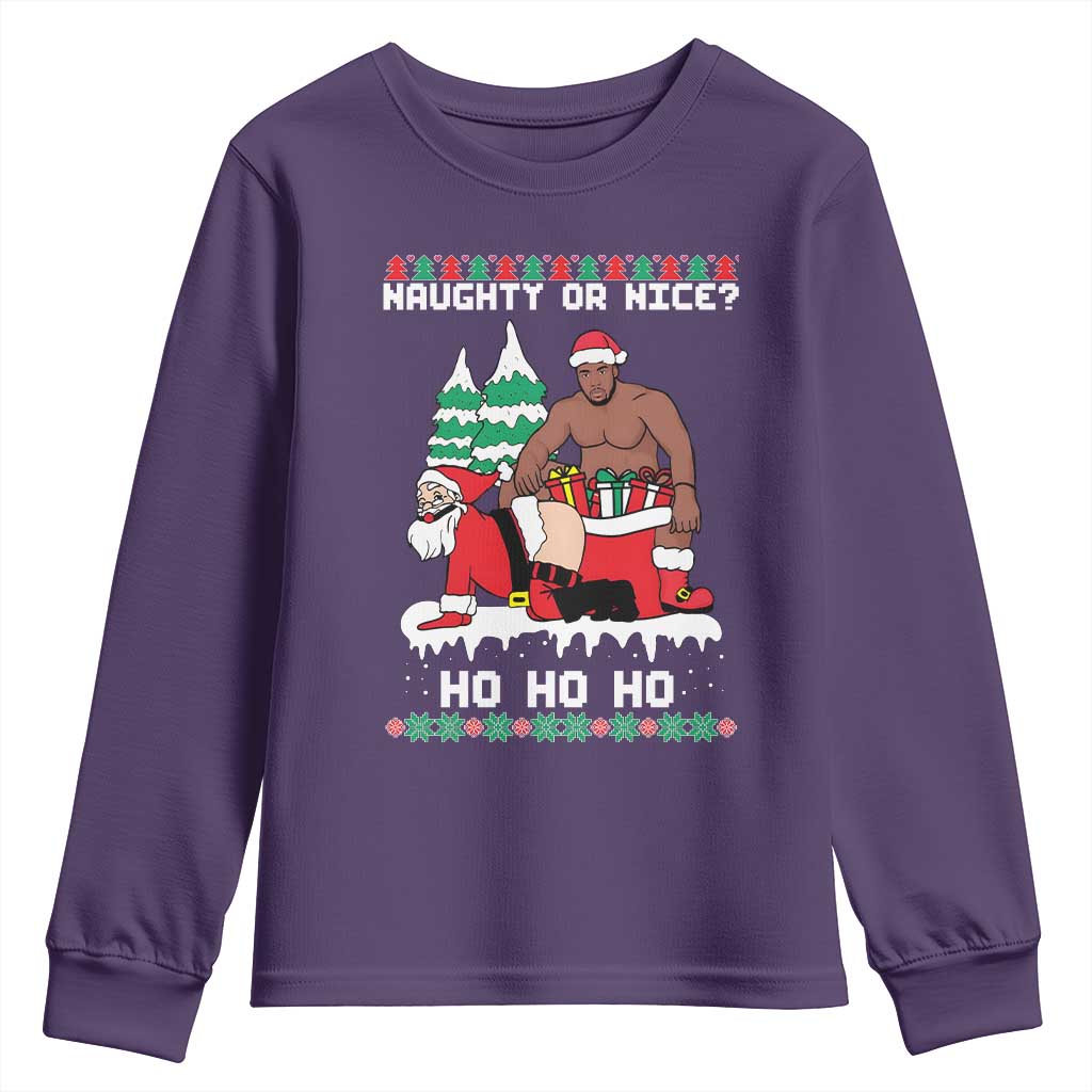 Funny Santa and Diddy Christmas Youth Sweatshirt Naughty or Nice Ho Ho Ho Adult Humor Holiday TS02 Purple Print Your Wear