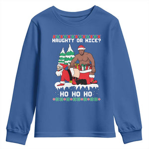 Funny Santa and Diddy Christmas Youth Sweatshirt Naughty or Nice Ho Ho Ho Adult Humor Holiday TS02 Royal Blue Print Your Wear