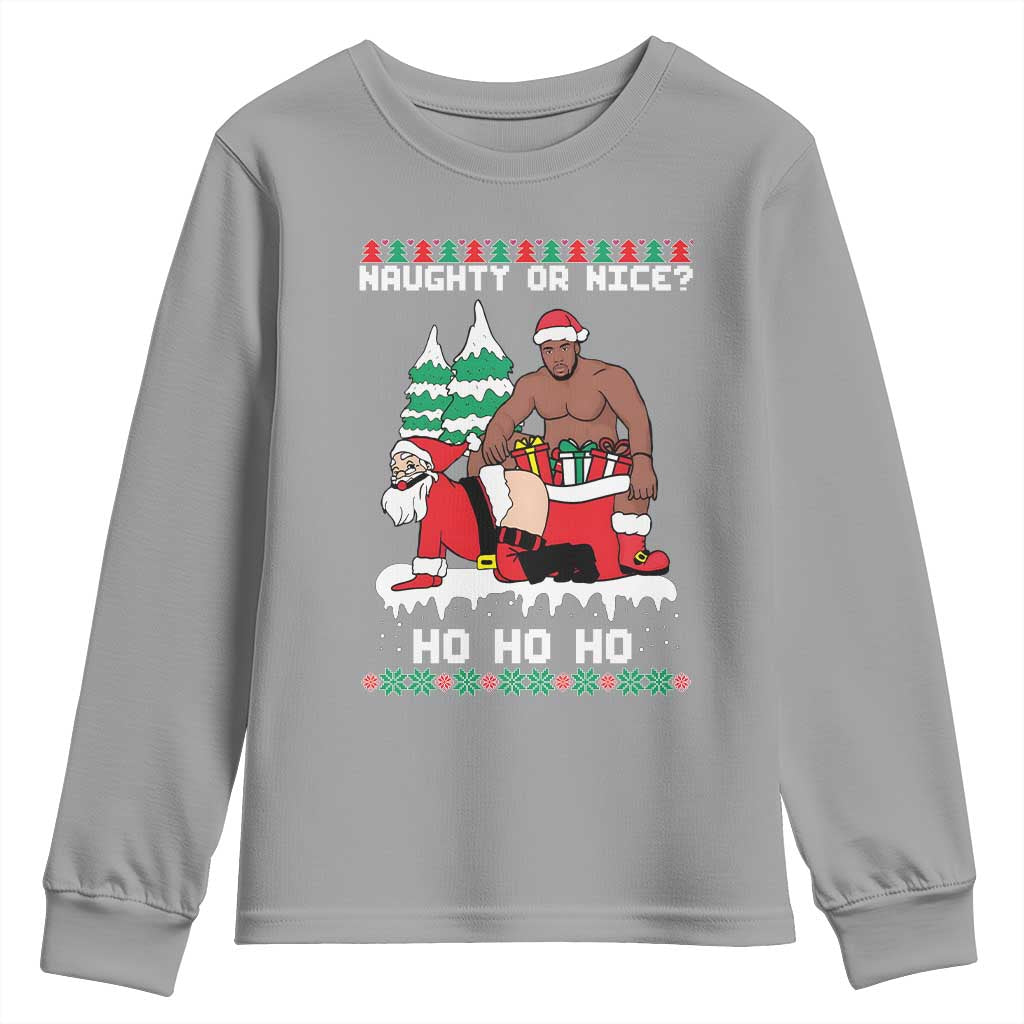 Funny Santa and Diddy Christmas Youth Sweatshirt Naughty or Nice Ho Ho Ho Adult Humor Holiday TS02 Sport Gray Print Your Wear