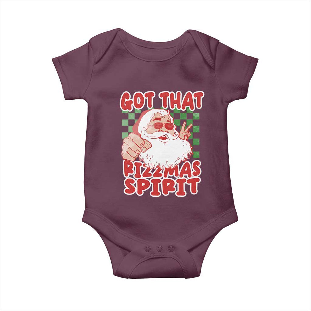 Funny Santa Rizz Christmas Baby Onesie Got That Rizzmas Spirit Retro Groovy TS02 Maroon Print Your Wear