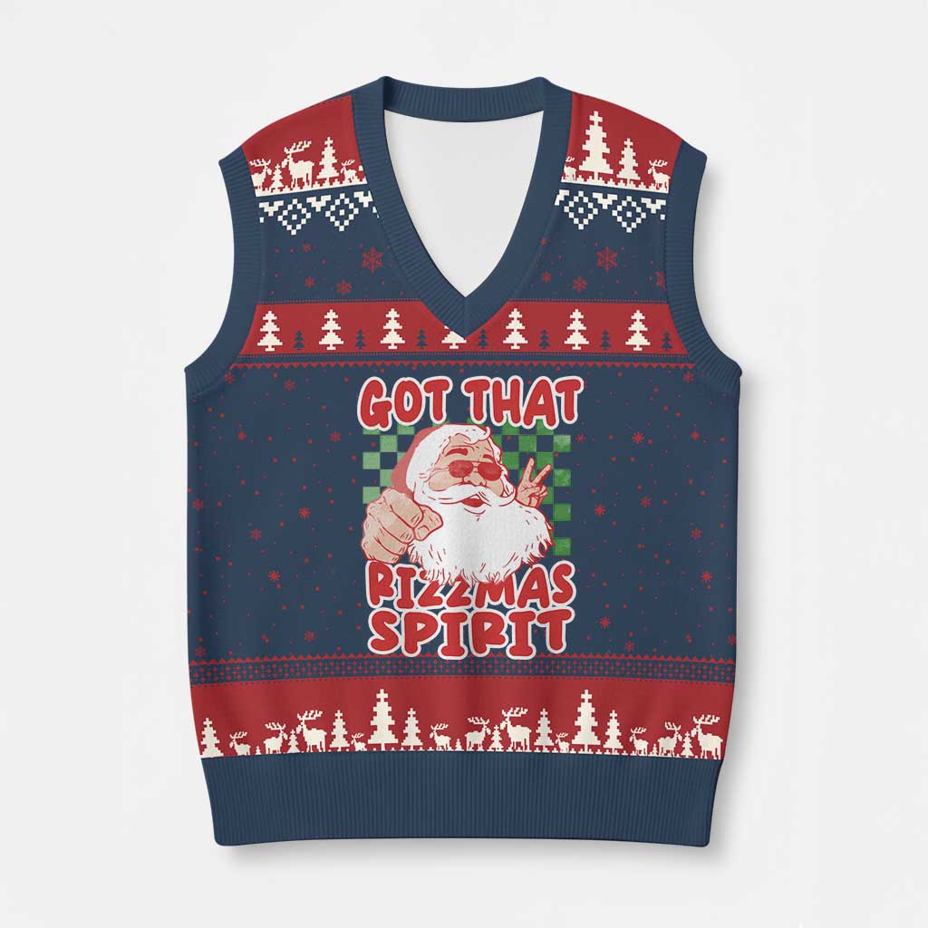 Funny Santa Rizz Xmas V-Neck Knit Sweater Vest Got That Rizzmas Spirit Retro Groovy TS02 Navy Red Print Your Wear