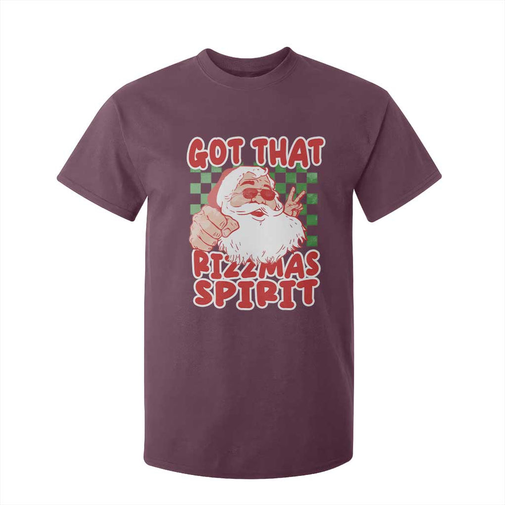 Funny Santa Rizz Christmas T Shirt For Kid Got That Rizzmas Spirit Retro Groovy TS02 Maroon Print Your Wear