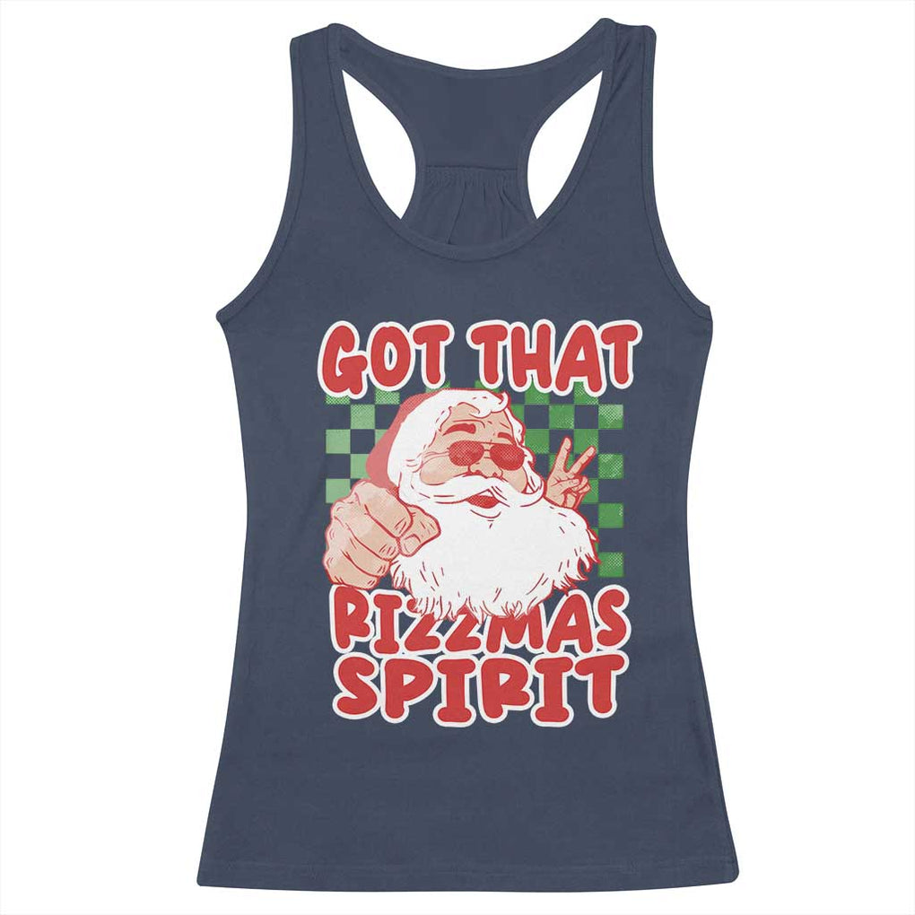 Funny Santa Rizz Christmas Racerback Tank Top Got That Rizzmas Spirit Retro Groovy TS02 Navy Print Your Wear
