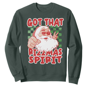 Funny Santa Rizz Christmas Sweatshirt Got That Rizzmas Spirit Retro Groovy TS02 Dark Forest Green Print Your Wear
