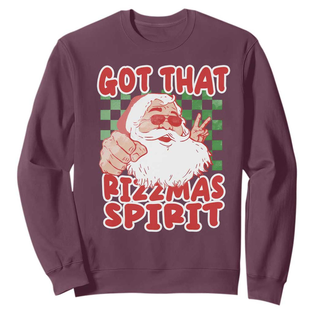 Funny Santa Rizz Christmas Sweatshirt Got That Rizzmas Spirit Retro Groovy TS02 Maroon Print Your Wear