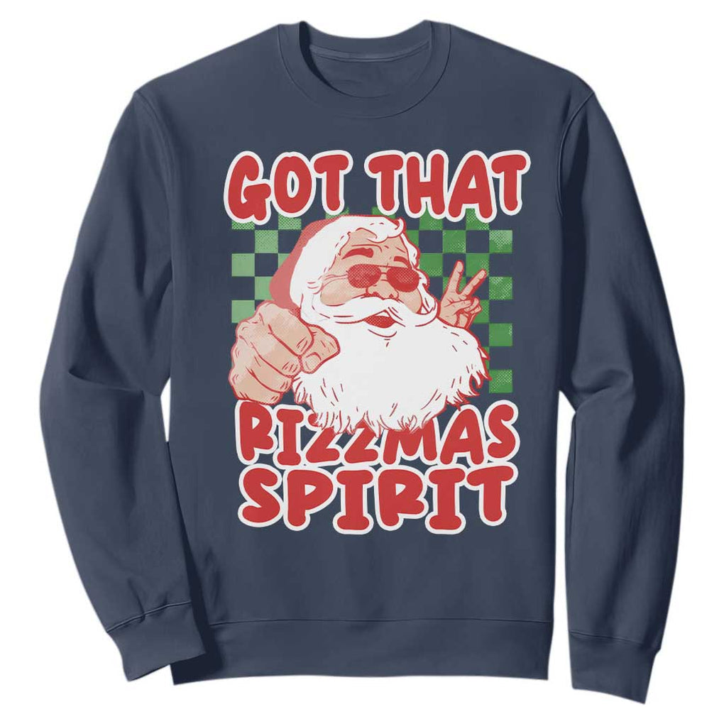 Funny Santa Rizz Christmas Sweatshirt Got That Rizzmas Spirit Retro Groovy TS02 Navy Print Your Wear