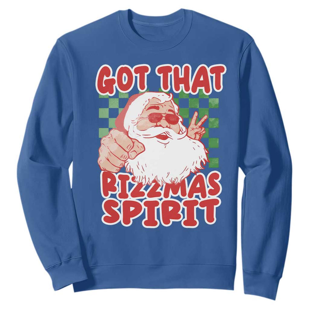 Funny Santa Rizz Christmas Sweatshirt Got That Rizzmas Spirit Retro Groovy TS02 Royal Blue Print Your Wear