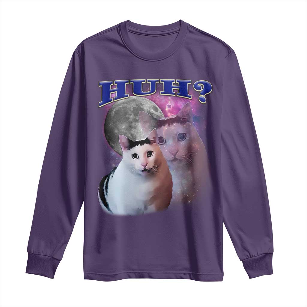 Funny Cat Emotion Meme Long Sleeve Shirt Huh Silly Sarcasm TS02 Purple Print Your Wear