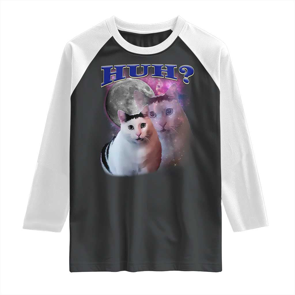 Funny Cat Emotion Meme Raglan Shirt Huh Silly Sarcasm TS02 Black White Print Your Wear