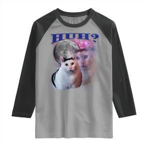 Funny Cat Emotion Meme Raglan Shirt Huh Silly Sarcasm TS02 Sport Gray Black Print Your Wear