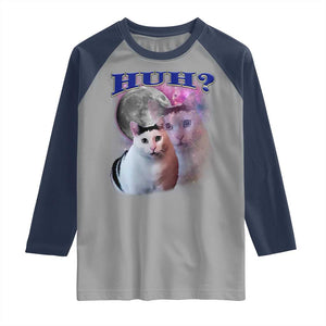 Funny Cat Emotion Meme Raglan Shirt Huh Silly Sarcasm TS02 Sport Gray Navy Print Your Wear