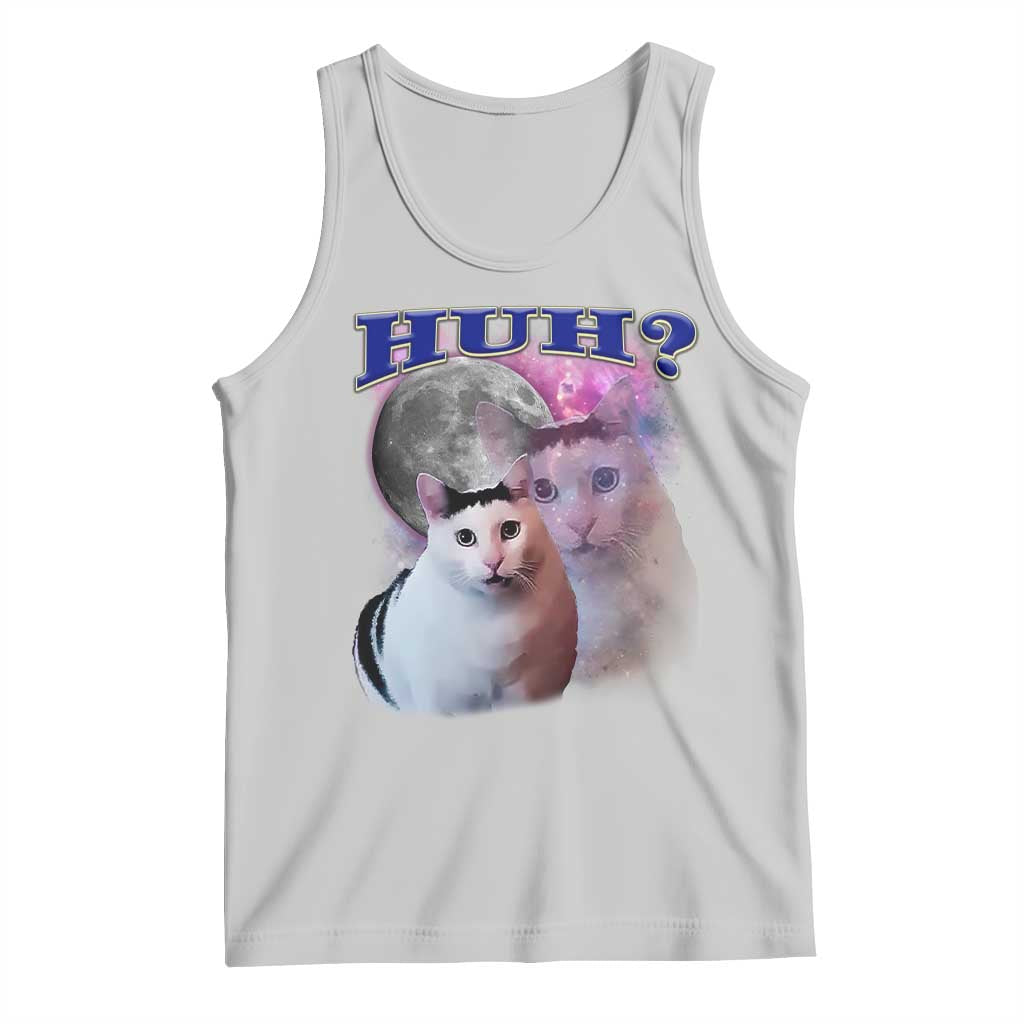 Funny Cat Emotion Meme Tank Top Huh Silly Sarcasm TS02 Ash Print Your Wear